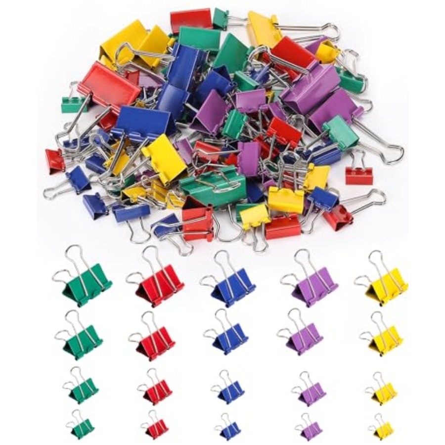 Binder Clip Assorted - - Metal Binder Clips, 100 pcs,