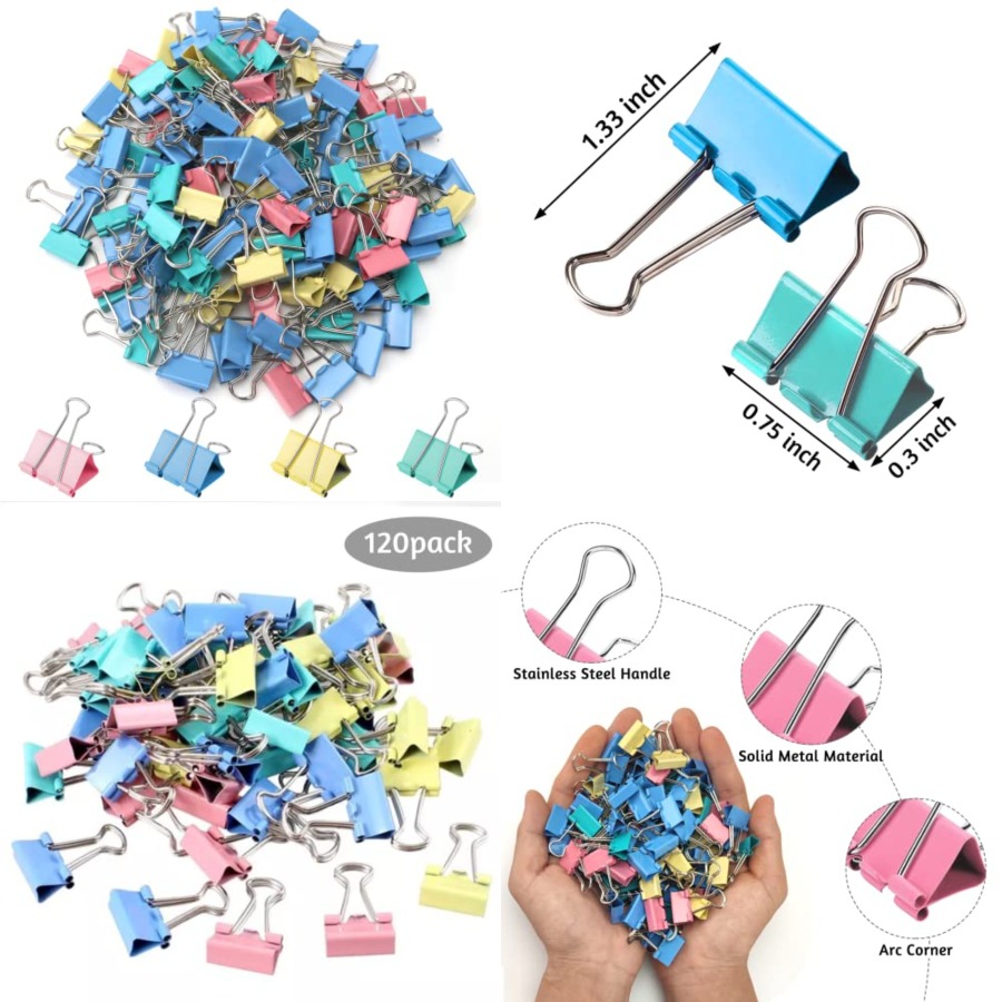 Binder Clip Assorted - 120 Pack Binder Clips 0.75 Inch,
