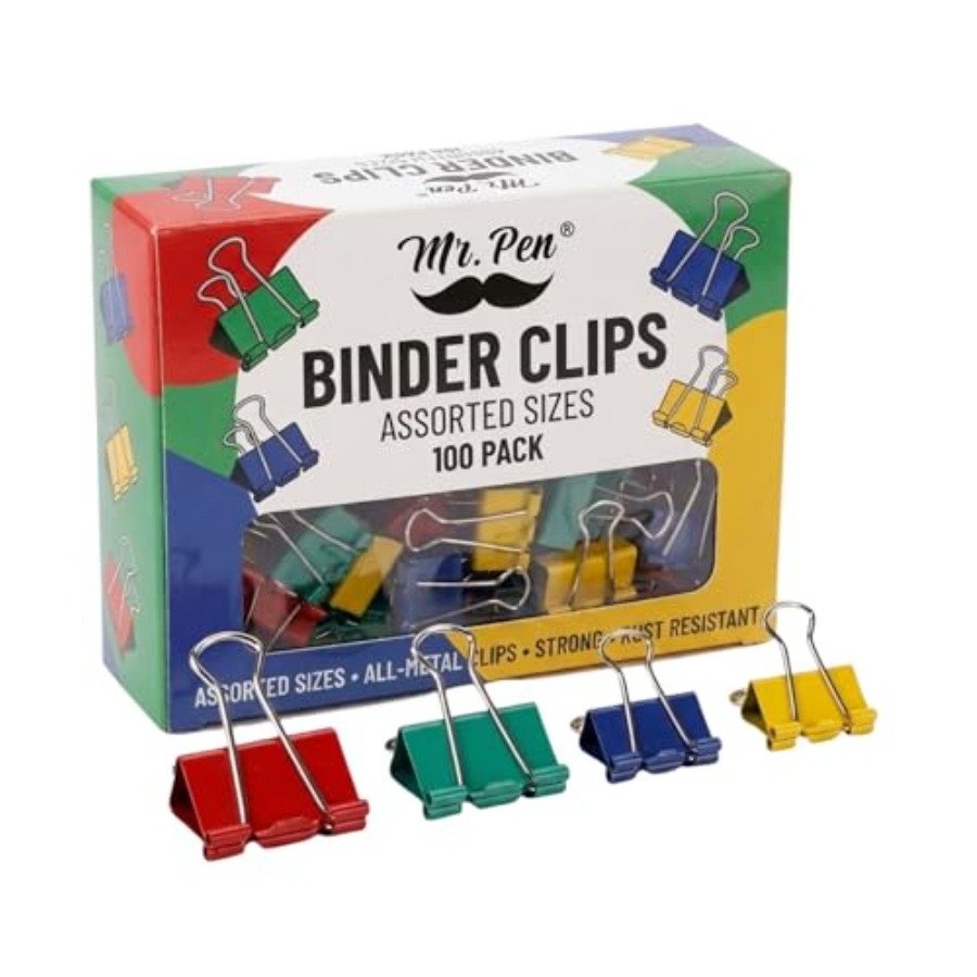Binder Clip Assorted - - Metal Binder Clips, 100 pcs,