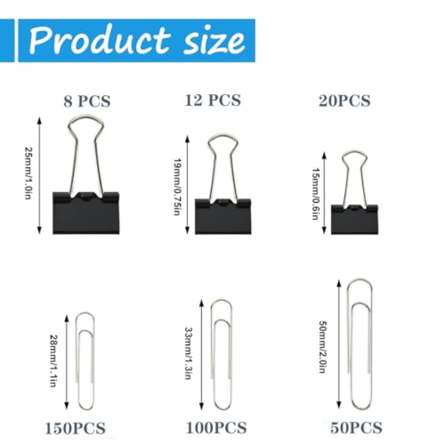 340 PCS Paper Clips and Binder - Binder Clip Assorted のレビューと価格