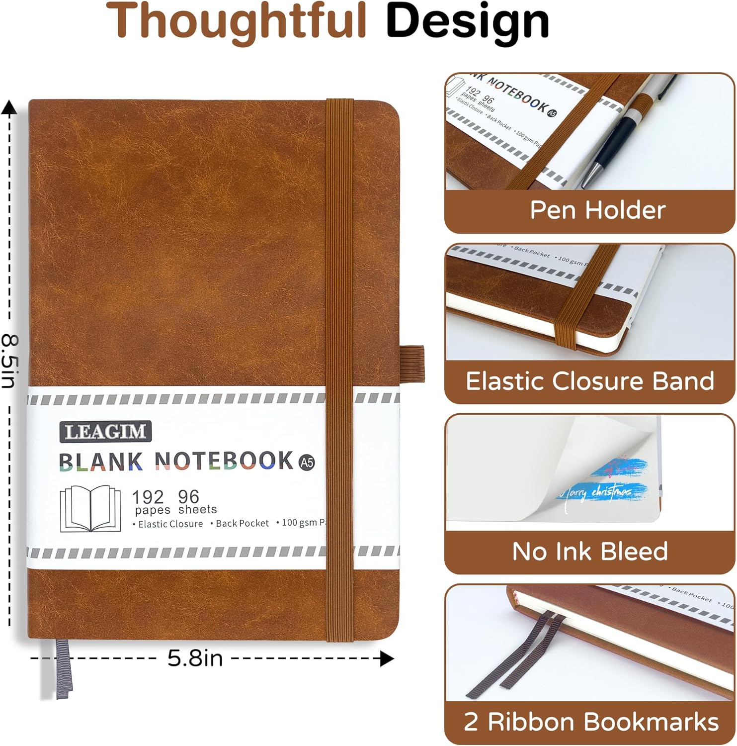 A5 Blank Journal Notebook 192  - Journal Leather Hardcover のレビューと価格