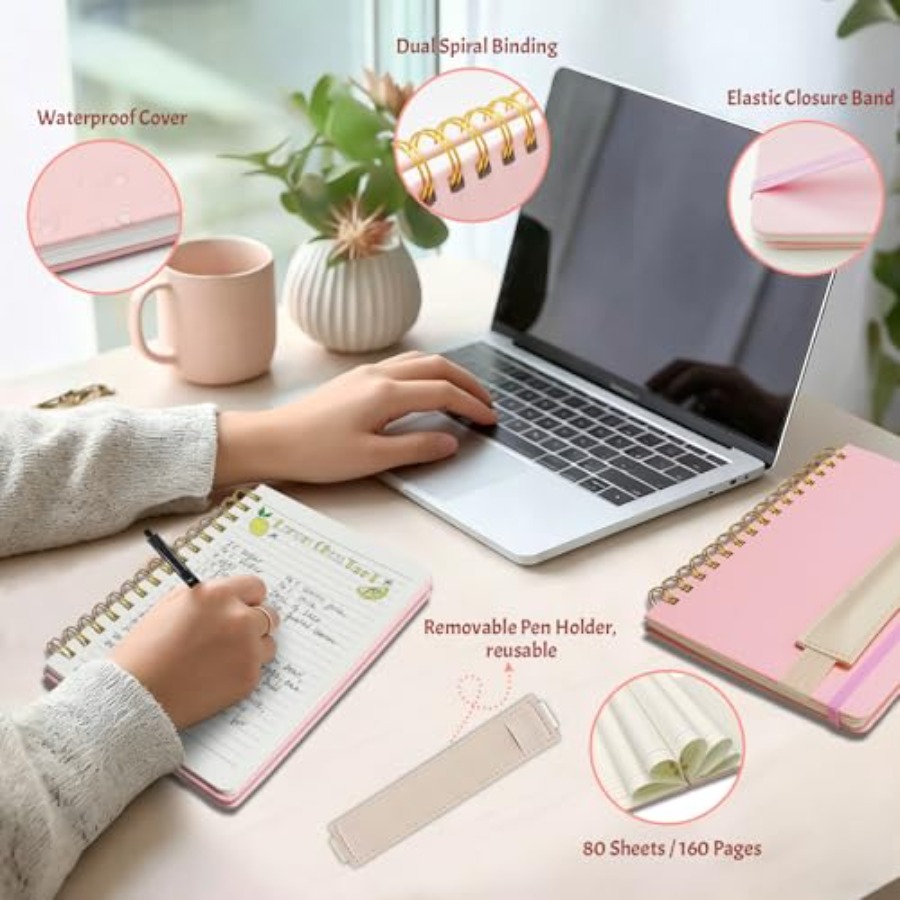 A5 Spiral Notebook w/ Pen, 5.7 - Journal Leather Hardcover のレビューと価格