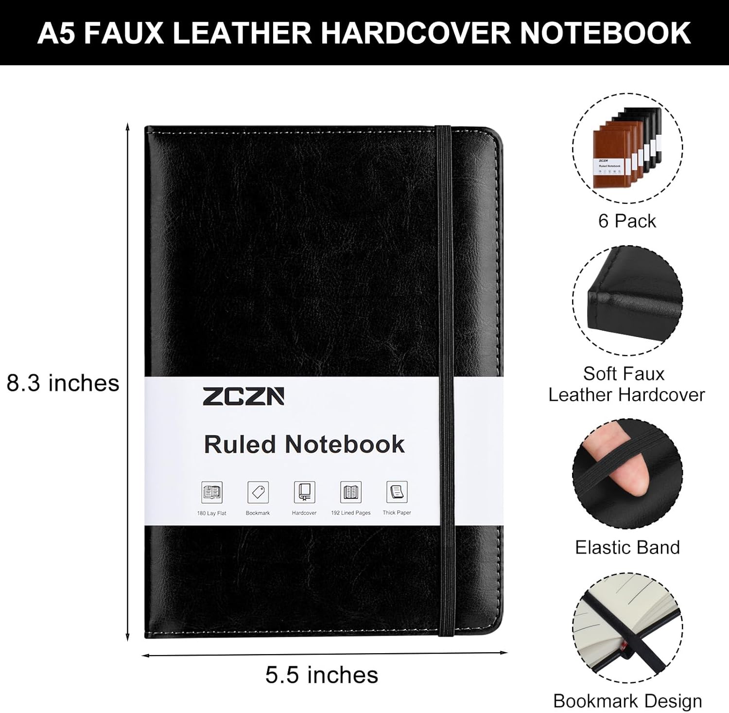 6 Pack Lined Journal Notebooks - Journal Leather Hardcover のレビューと価格