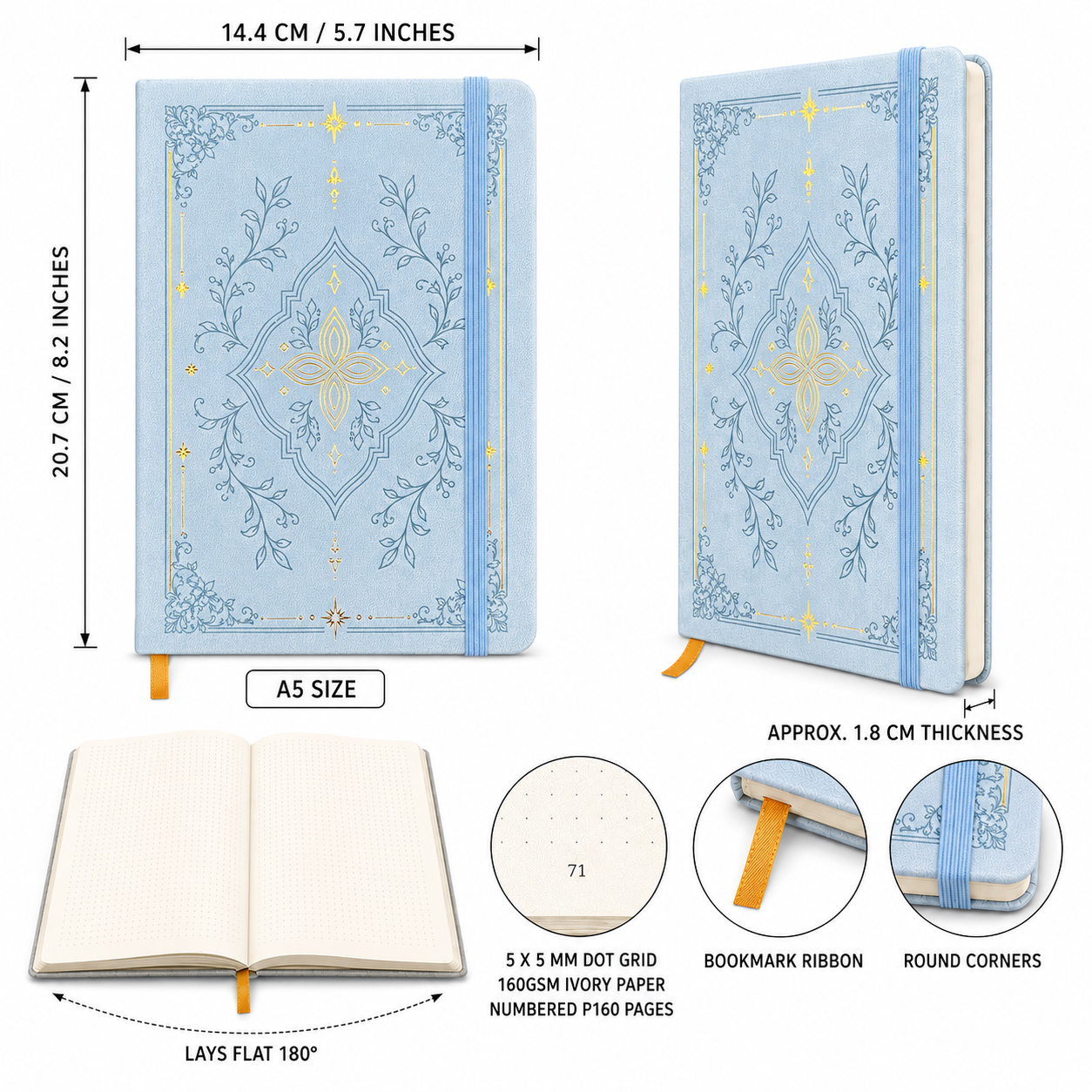 A5 Dot Grid Notebook With Gold - Notebook Dotted A5 のレビューと価格