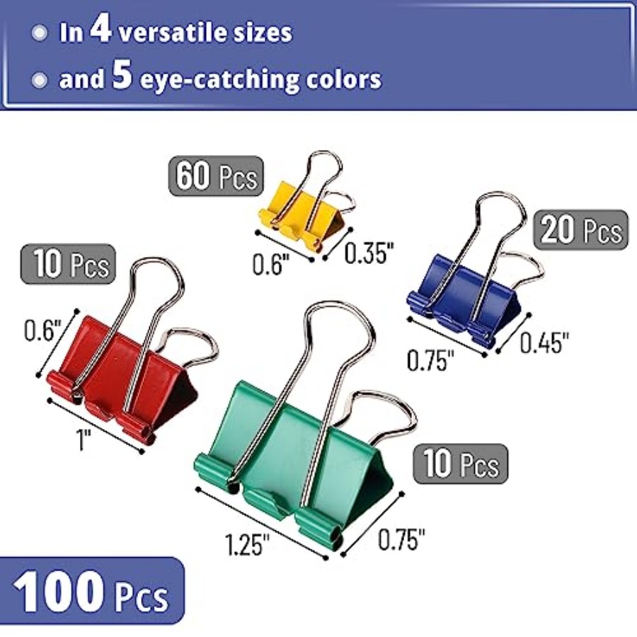 - Metal Binder Clips, 100 pcs, - Binder Clip Assorted のレビューと価格