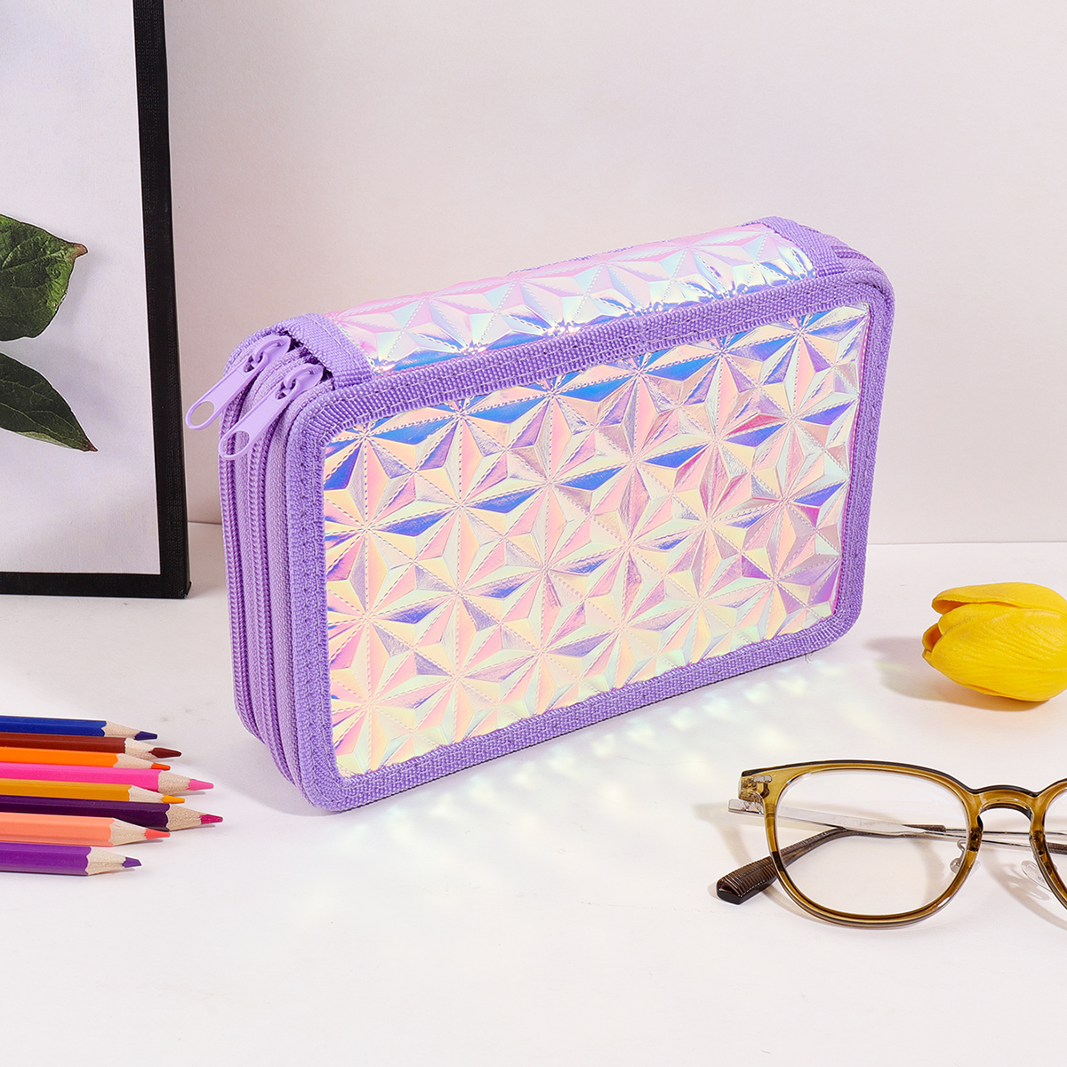 Y2K Purple Holographic Pencil  - Pencil Case Large のレビューと価格