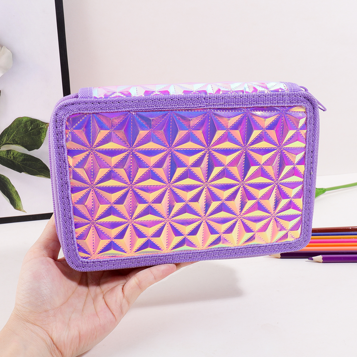 Y2K Purple Holographic Pencil  - Pencil Case Large のレビューと価格