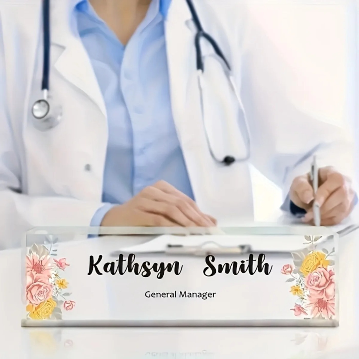 1PC 2D Flat Elegant Floral Acr - Desk Name Plate のレビューと価格