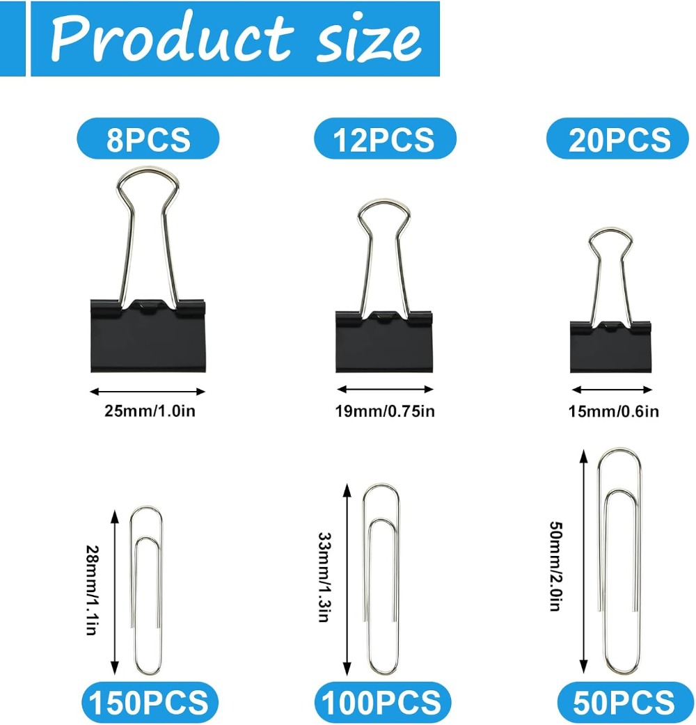 340 Pcs Binder and Paper Clips - Binder Clip Assorted のレビューと価格