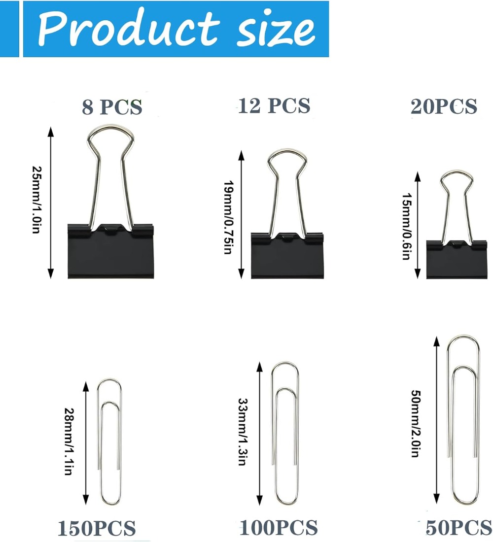 340 PCS Paper Clips and Binder - Binder Clip Assorted のレビューと価格