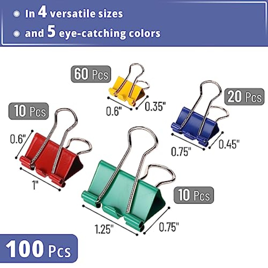 - Metal Binder Clips, 100 pcs, - Binder Clip Assorted のレビューと価格