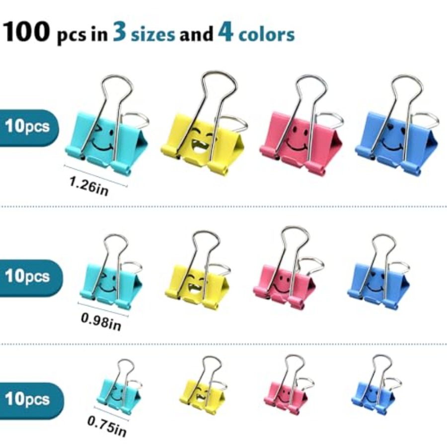 100 Pack Binder Clips Paper Cl - Binder Clip Assorted のレビューと価格